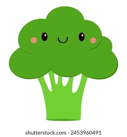 Broccoli icon. Green color. Cute cartoon kawaii character. Vegetable collection. Fresh farm healthy food. Smiling face. Education card for kids. Flat design. White background. Isolated. Vector