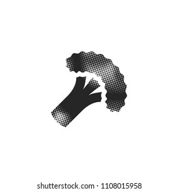 Broccoli icon in halftone style. Black and white monochrome vector illustration.