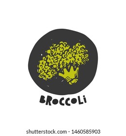 Broccoli icon. Hand drawn realistic vector illustration. Organic vegetable. Eco food. Farm market product. Isolated white background. Can be used for shop, menu, card, poster, label