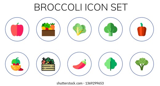 broccoli icon set. 10 flat broccoli icons.  Simple modern icons about  - pepper, vegetables, lettuce