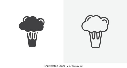 Broccoli icon set in black flat solid and outlined style.