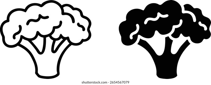 Broccoli Icon Set Black and White Vector Vegetable Healthy Food Illustration
