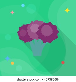 Broccoli icon, Vector flat long shadow design. EPS10