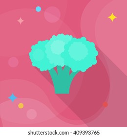 Broccoli icon, Vector flat long shadow design. EPS10