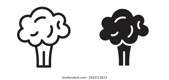 Broccoli icons in black line and filled versions