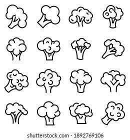 Broccoli icons set. Outline set of broccoli vector icons for web design isolated on white background