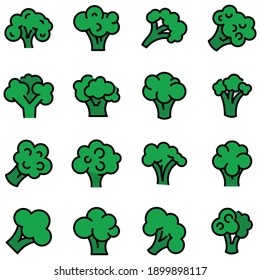 Broccoli icons set. Outline set of broccoli vector icons thin line color flat on white