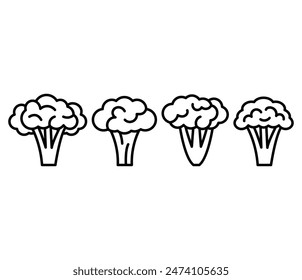 broccoli icons symbol vector design simple line flat black white colors illustration sets