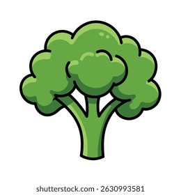 Broccoli illustration in vibrant green colors. Minimal vector graphic of healthy vegetable with cloud-like florets and stem. Clean, modern food icon perfect for nutrition, organic, and vegan project