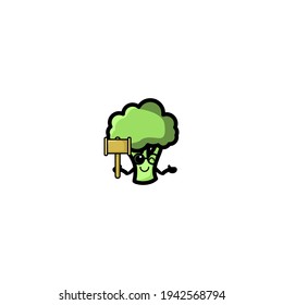 Broccoli Judge Christmas Cartoon Character Design Vector Illustration Mascot. Cute, Happy, And Fun Style. Recommended For Vegetable Shop Logo.