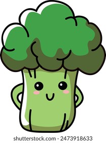 Broccoli with kawaii eyes. Flat design vector illustration of a broccoli
on white background.