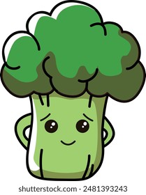 Broccoli with kawaii eyes. Flat design vector illustration of a broccoli
on white background.