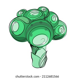 Broccoli line art vector illustration in flat technique isolated on white 