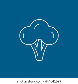 Broccoli Line Icon On Blue Background