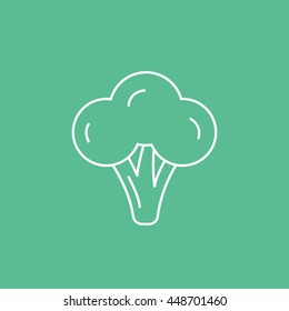 Broccoli Line Icon On Green Background