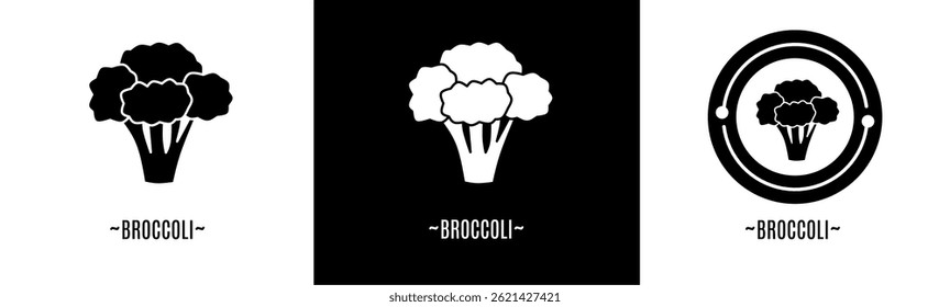 Broccoli logo set. Collection of black and white logos. Stock vector.