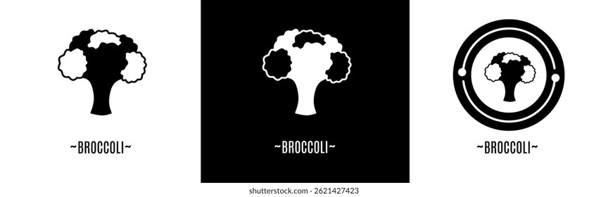 Conjunto de logotipos de brócolis. Coleção de logotipos em preto e branco. Vetor de estoque.