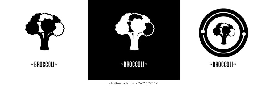 Broccoli logo set. Collection of black and white logos. Stock vector.