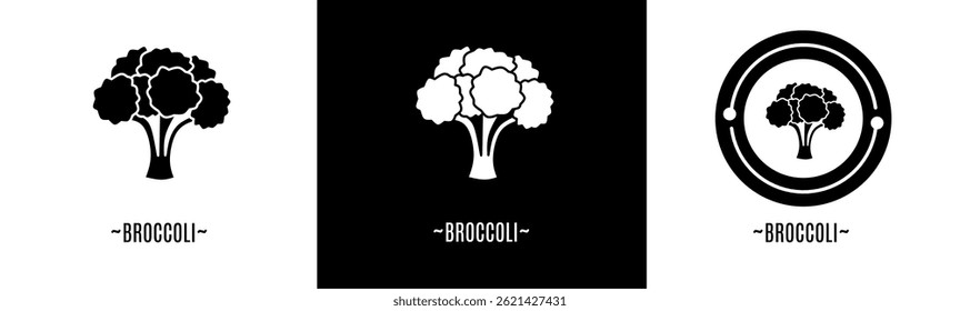 Broccoli logo set. Collection of black and white logos. Stock vector.