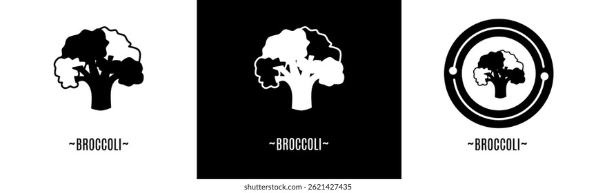 Broccoli logo set. Collection of black and white logos. Stock vector.