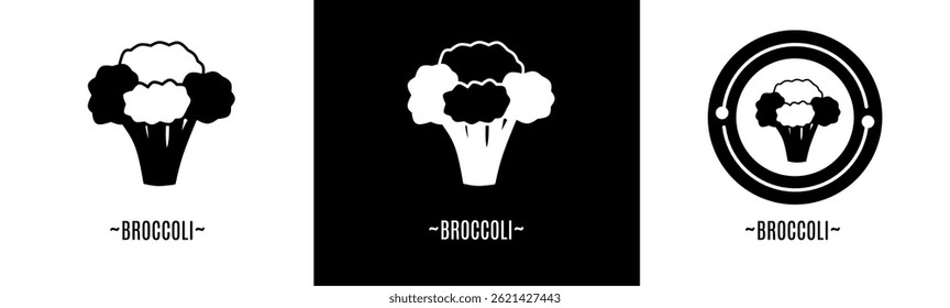 Broccoli logo set. Collection of black and white logos. Stock vector.