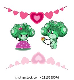 Broccoli Liebe Vektorgrafik mit einem Buchstaben ein paar Broccoli, gibt er ihr ein Blumenstrauquet 