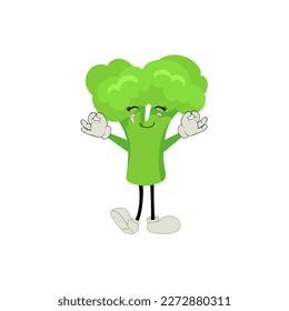 Broccoli mascot cartoon in vector. Cute happy smiling broccoli vegetable set collection. Vector flat cartoon character illustration icon design. content, happy, green smile, cheerful Face Emotion.