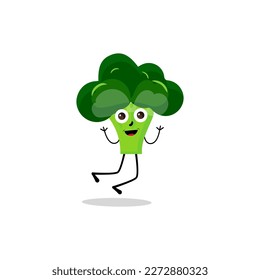 Caricatura de mascota de brócoli en vector. Cuidada colección de verduras de brócoli sonriente feliz. Diseño de iconos de ilustración de caricatura plana vectorial. contenido, sonrisa feliz, verde, alegre emoción facial.
