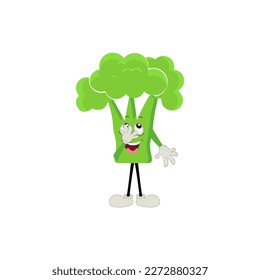 Broccoli mascot cartoon in vector. Cute happy smiling broccoli vegetable set collection. Vector flat cartoon character illustration icon design. content, happy, green smile, cheerful Face Emotion.