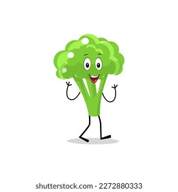 Broccoli mascot cartoon in vector. Cute happy smiling broccoli vegetable set collection. Vector flat cartoon character illustration icon design. content, happy, green smile, cheerful Face Emotion.