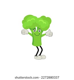Broccoli mascot cartoon in vector. Cute happy smiling broccoli vegetable set collection. Vector flat cartoon character illustration icon design. content, happy, green smile, cheerful Face Emotion.