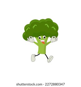 Broccoli mascot cartoon in vector. Cute happy smiling broccoli vegetable set collection. Vector flat cartoon character illustration icon design. content, happy, green smile, cheerful Face Emotion.