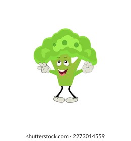 Broccoli mascot cartoon in vector. Cute happy smiling broccoli vegetable set collection. Vector flat cartoon character illustration icon design. content, happy, green smile, cheerful Face Emotion.