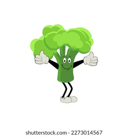 Broccoli mascot cartoon in vector. Cute happy smiling broccoli vegetable set collection. Vector flat cartoon character illustration icon design. content, happy, green smile, cheerful Face Emotion.