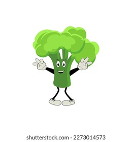 Broccoli mascot cartoon in vector. Cute happy smiling broccoli vegetable set collection. Vector flat cartoon character illustration icon design. content, happy, green smile, cheerful Face Emotion.