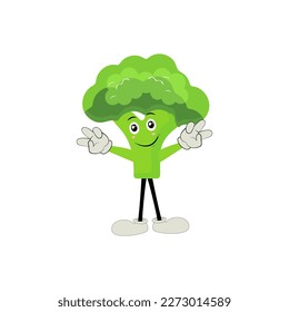 Broccoli mascot cartoon in vector. Cute happy smiling broccoli vegetable set collection. Vector flat cartoon character illustration icon design. content, happy, green smile, cheerful Face Emotion.
