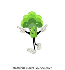 Caricatura de mascota de brócoli en vector. Cuidada colección de verduras de brócoli sonriente feliz. Diseño de iconos de ilustración de caricatura plana vectorial. contenido, sonrisa feliz, verde, alegre emoción facial.