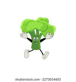 Broccoli mascot cartoon in vector. Cute happy smiling broccoli vegetable set collection. Vector flat cartoon character illustration icon design. content, happy, green smile, cheerful Face Emotion.