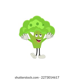 Broccoli mascot cartoon in vector. Cute happy smiling broccoli vegetable set collection. Vector flat cartoon character illustration icon design. content, happy, green smile, cheerful Face Emotion.