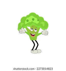 Broccoli mascot cartoon in vector. Cute happy smiling broccoli vegetable set collection. Vector flat cartoon character illustration icon design. content, happy, green smile, cheerful Face Emotion.