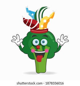 The Broccoli mascot character becomes a clown. vector illustration