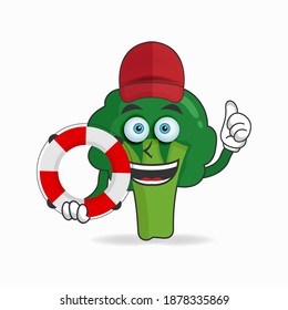 The Broccoli mascot character becomes a lifeguard. vector illustration