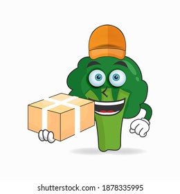 The Broccoli mascot character is a delivery person. vector illustration