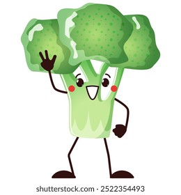 broccoli mascot character in kawaii style. Peace emoji happy and peaceful veggie. isolated on white vector