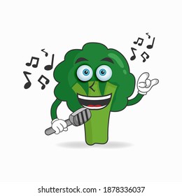 The Broccoli mascot character is singing. vector illustration