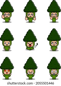 broccoli mascot disfraz vectorial caricatura ilustración lindo conjunto de expresiones