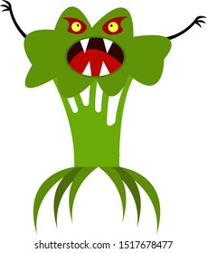 broccoli monster with sharp fangs and claws object for halloween on a white background scary plant