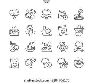 Broccoli. Nature vegetable organic food nutrition. Cooking, recipes and price. Food shop, supermarket. Menu for cafe. Pixel Perfect Vector Thin Line Icons. Simple Minimal Pictogram