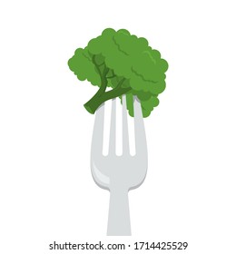 Broccoli on the fork vector isolated. Element for cafe and restaurant menu. Healthy and delicious food. Vegetarian and vegan ingredient.