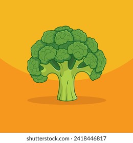 Broccoli on a yellow background. Healthy food design. Vector illustration